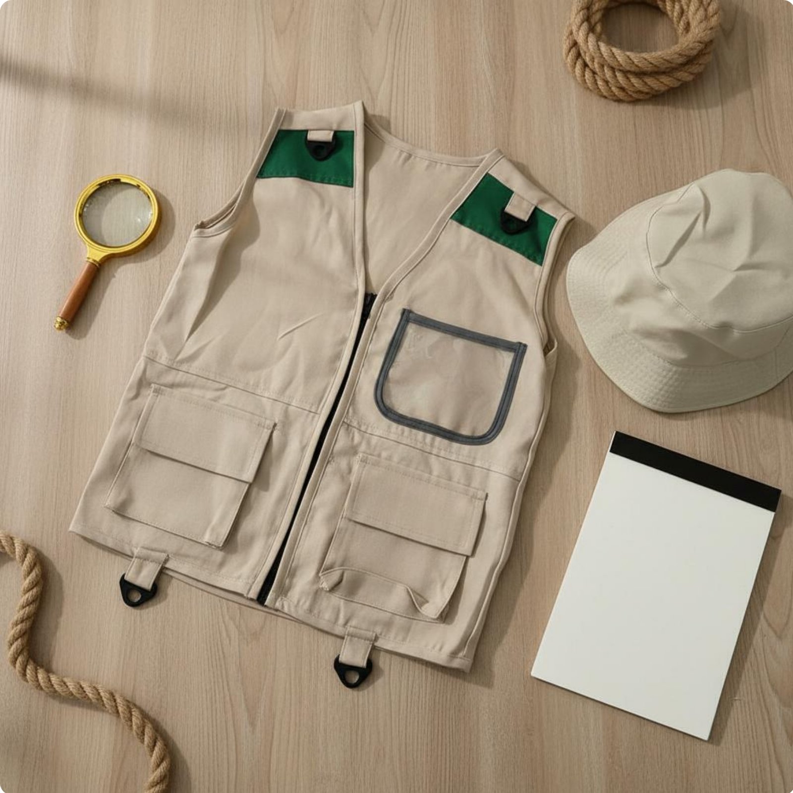 Outdoor Adventure Kids Party - Set Giubbotto e Cappello da Esploratore