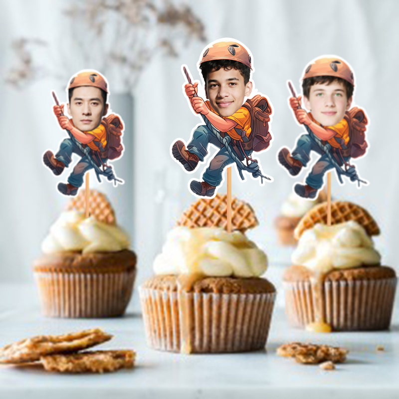Outdoor Adventure Birthday Party - 12/24 Pezzi Topper Personalizzati per Cupcake
